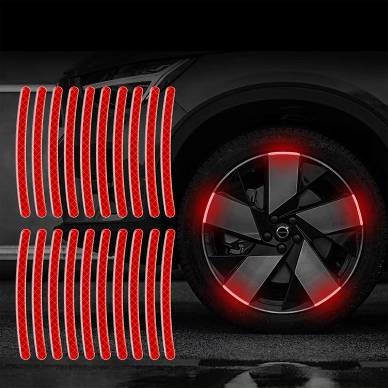 Maicican 20PCS Car Wheel Reflective Decorative Strip,Night Safety Warning Stickers,Cars,Motorcycles,Bicycles are Applicable, Colorful and Diverse, a Street The Most Beautiful Car (Red) - Image 1